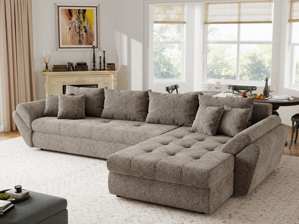 Colțar extensibil dumonde cu ladă de depozitare si sezut confortabil din spuma high-density, Loana XL Arena Maro II 335x185 cm