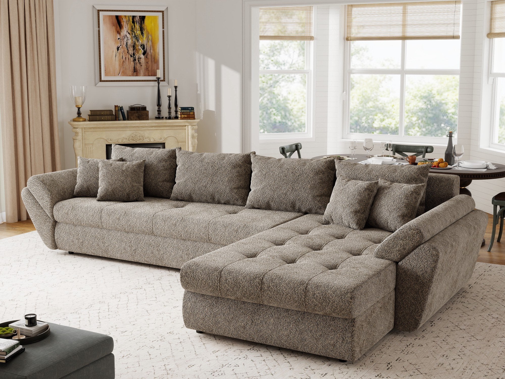Colțar extensibil dumonde cu ladă de depozitare si sezut confortabil din spuma high-density, Loana XL Arena Maro II 335x185 cm