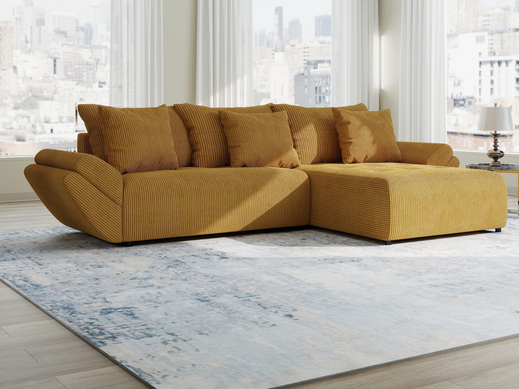 Colțar extensibil dumonde cu ladă de depozitare si sezut confortabil din spuma high-density, Berlin Zoom Mustar 280x185 cm II