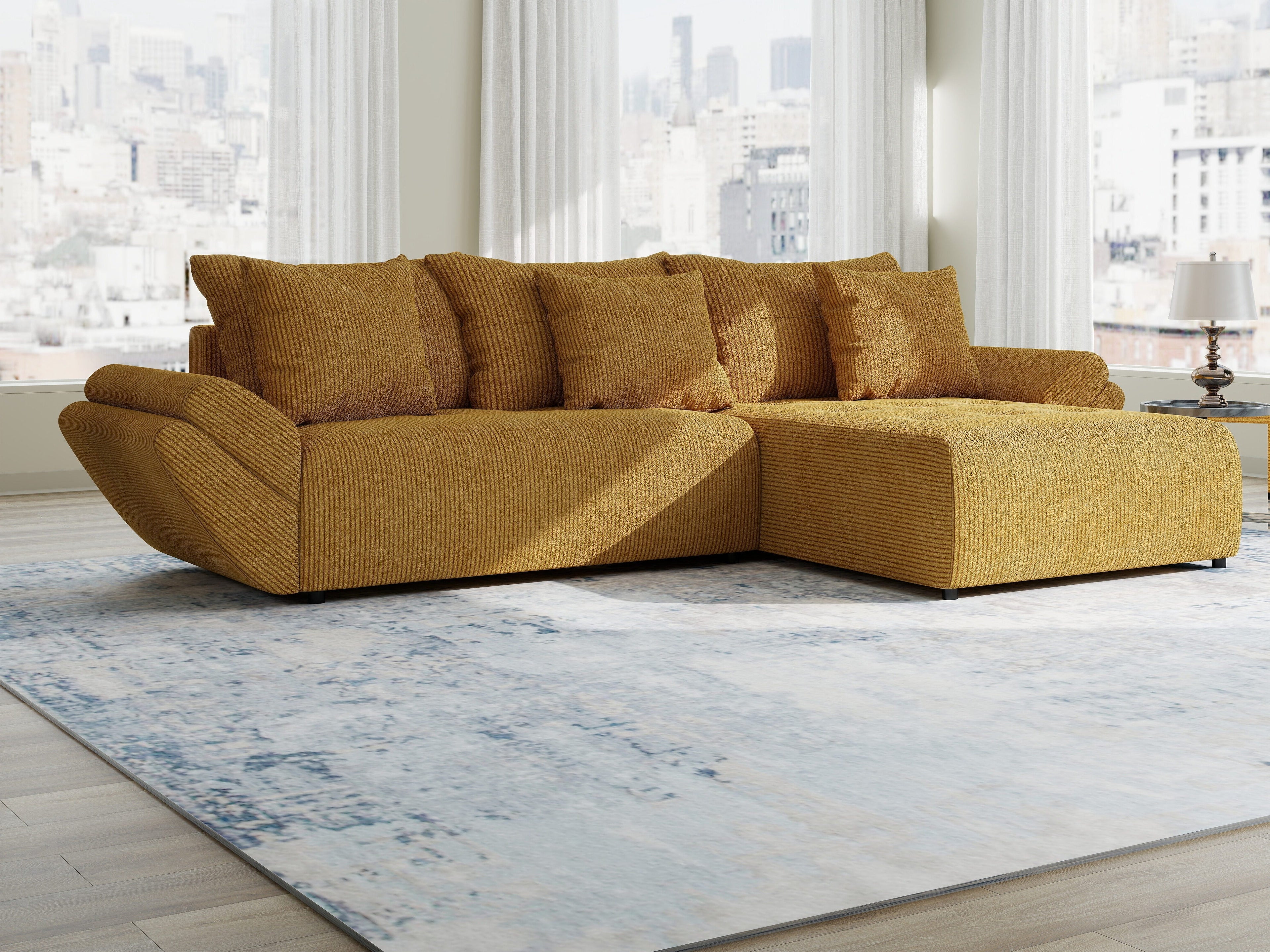 Colțar extensibil dumonde cu ladă de depozitare si sezut confortabil din spuma high-density, Berlin Zoom Mustar 280x185 cm II