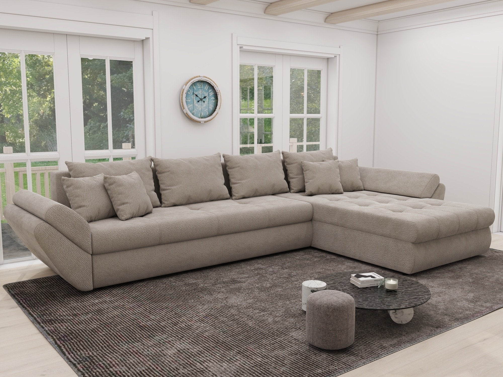 Colțar extensibil dumonde cu ladă de depozitare si sezut confortabil din spuma high-density, Loana XL Vibe Bej 06 II 335x185 cm