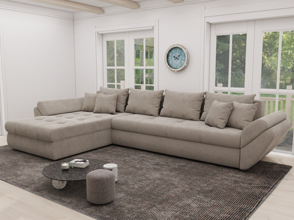 Colțar extensibil dumonde cu ladă de depozitare si sezut confortabil din spuma high-density, Loana XL Vibe Bej 06 335x185 cm