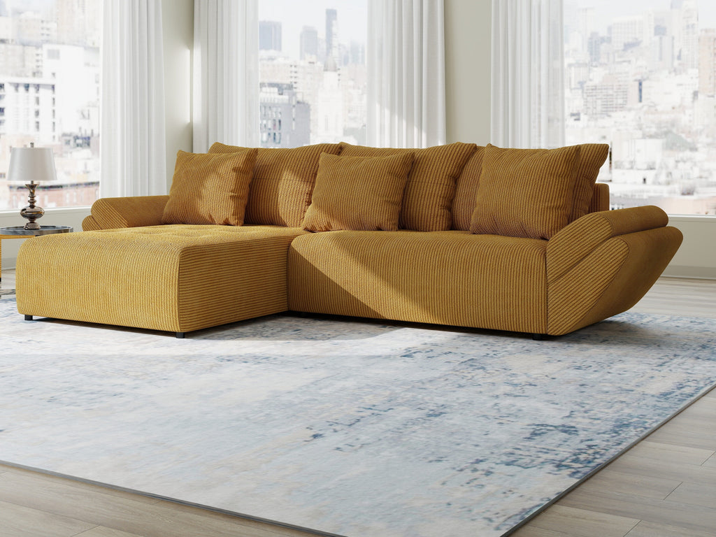 Colțar extensibil dumonde cu ladă de depozitare si sezut confortabil din spuma high-density, Berlin Zoom Mustrar 280x185 cm