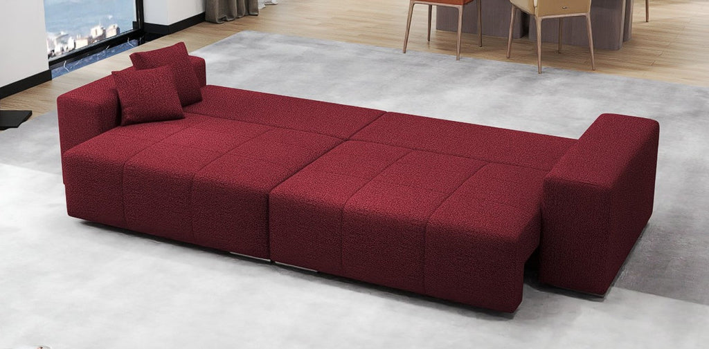 Canapea extensibilă dumonde cu ladă de depozitare si sezut confortabil din spuma high-density, Marbela Enjoy Rosu XXL 295x100 cm