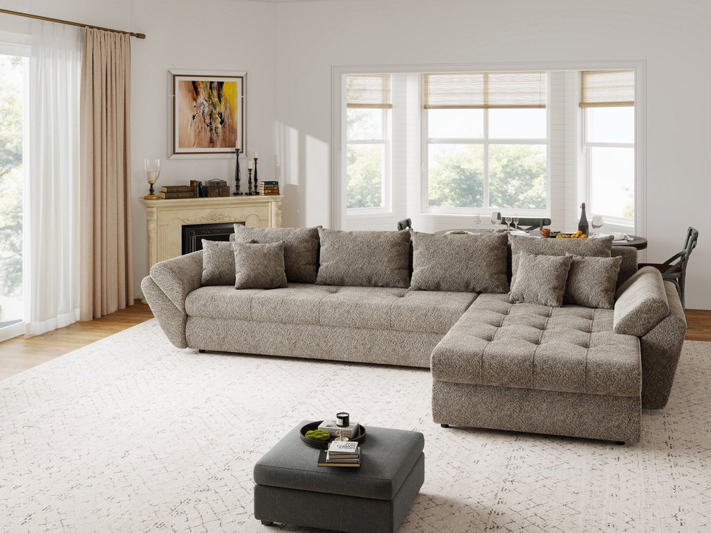 Colțar extensibil dumonde cu ladă de depozitare si sezut confortabil din spuma high-density, Loana XL Arena Maro II 335x185 cm
