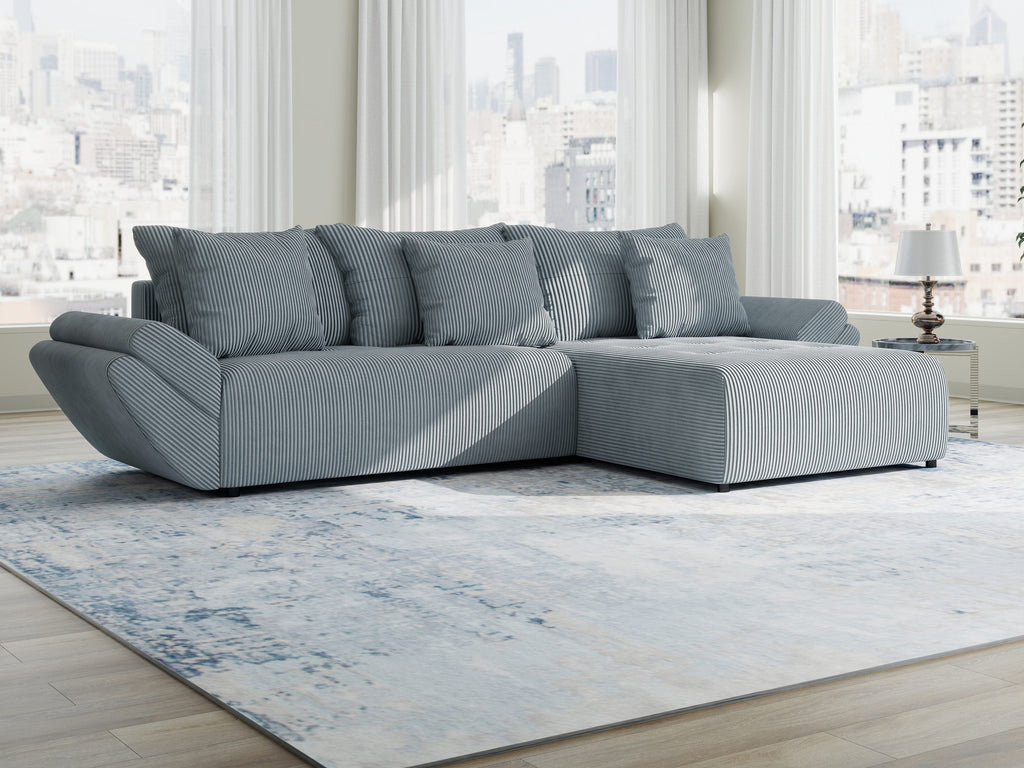 Colțar extensibil dumonde cu ladă de depozitare si sezut confortabil din spuma high-density, Berlin Zoom Gri Mint 280x185 cm II