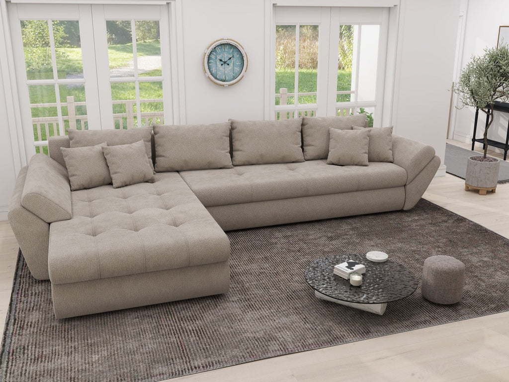 Colțar extensibil dumonde cu ladă de depozitare si sezut confortabil din spuma high-density, Loana XL Vibe Bej 06 335x185 cm