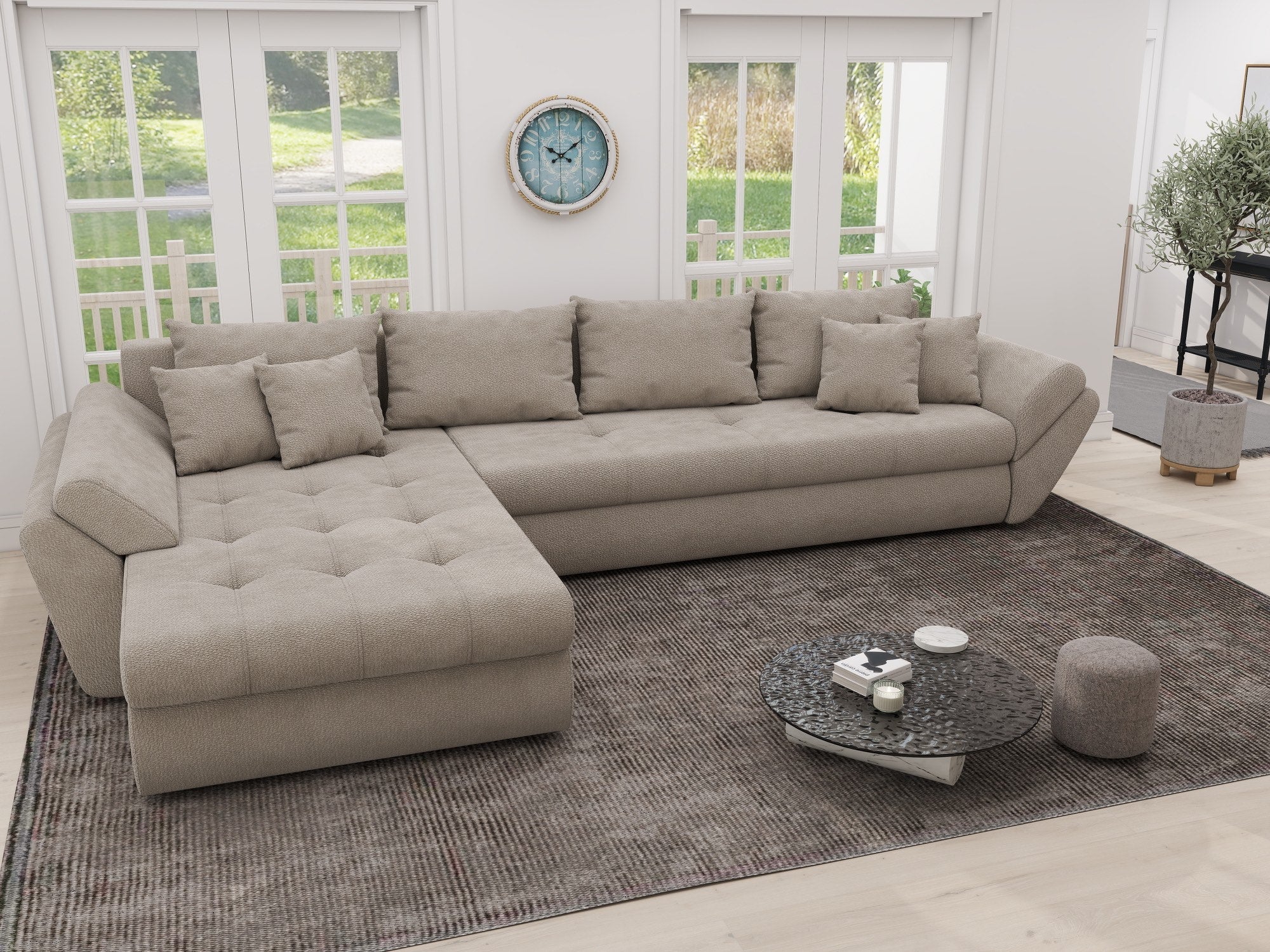 Colțar extensibil dumonde cu ladă de depozitare si sezut confortabil din spuma high-density, Loana XL Vibe Bej 06 335x185 cm