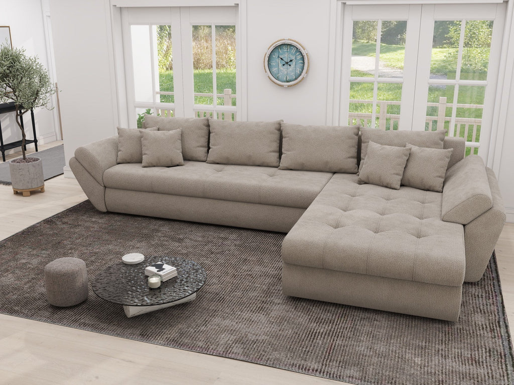Colțar extensibil dumonde cu ladă de depozitare si sezut confortabil din spuma high-density, Loana XL Vibe Bej 06 II 335x185 cm