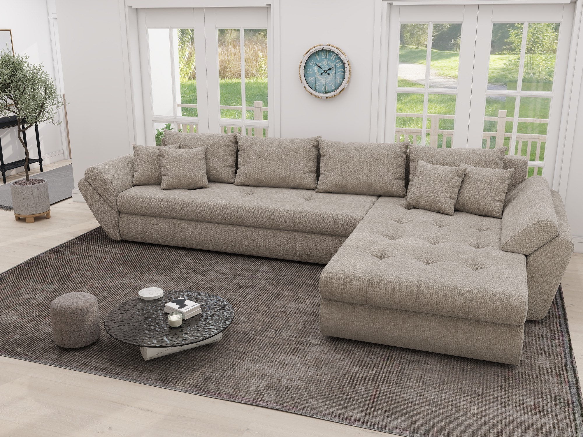 Colțar extensibil dumonde cu ladă de depozitare si sezut confortabil din spuma high-density, Loana XL Vibe Bej 06 II 335x185 cm