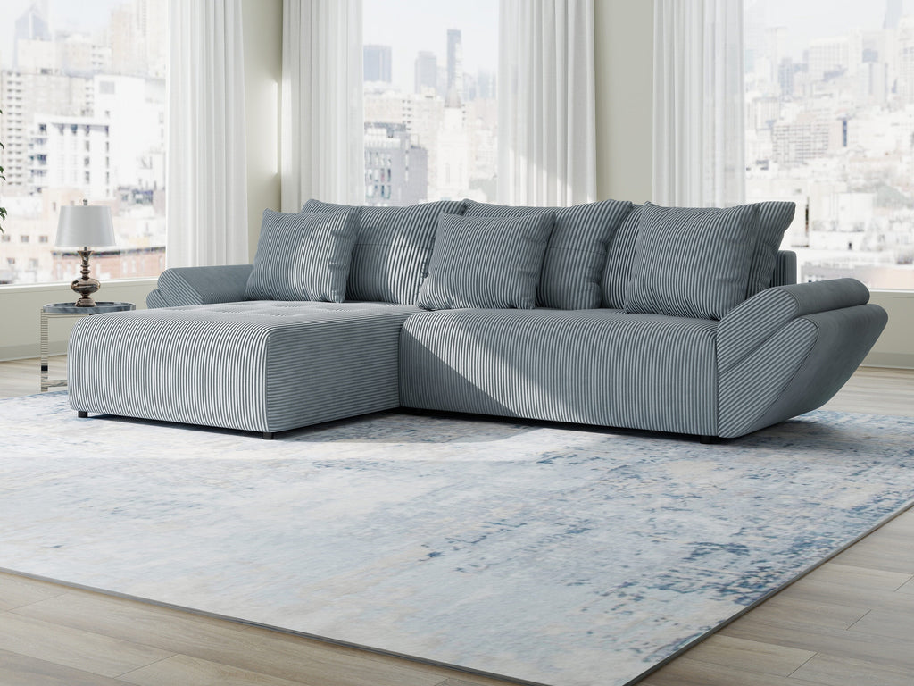 Colțar extensibil dumonde cu ladă de depozitare si sezut confortabil din spuma high-density, Berlin Zoom Gri Mint 280x185 cm