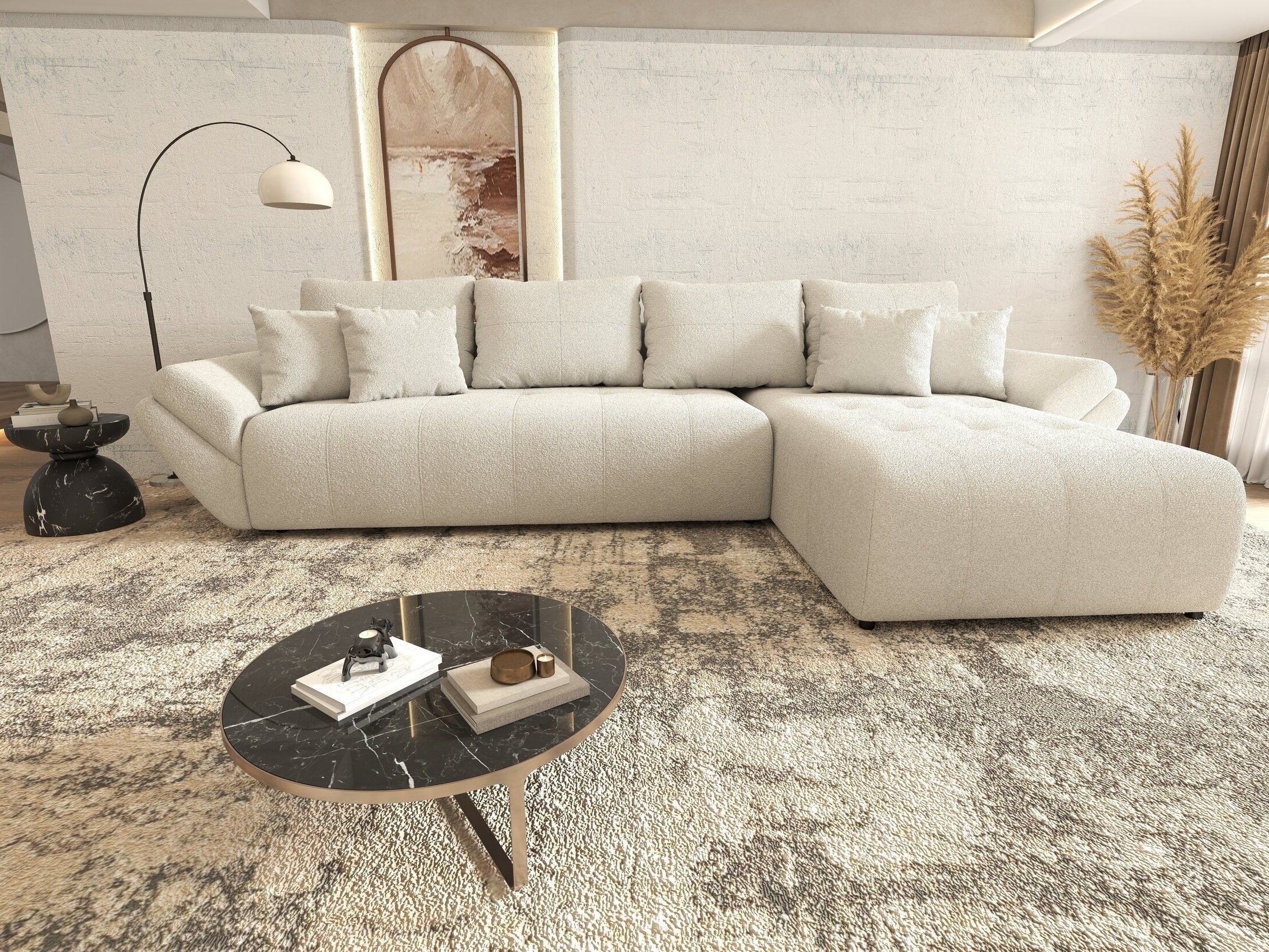 Colțar extensibil dumonde cu ladă de depozitare si sezut confortabil din spuma high-density, Berlin XL Euphoria Ivory 350x185 cm II