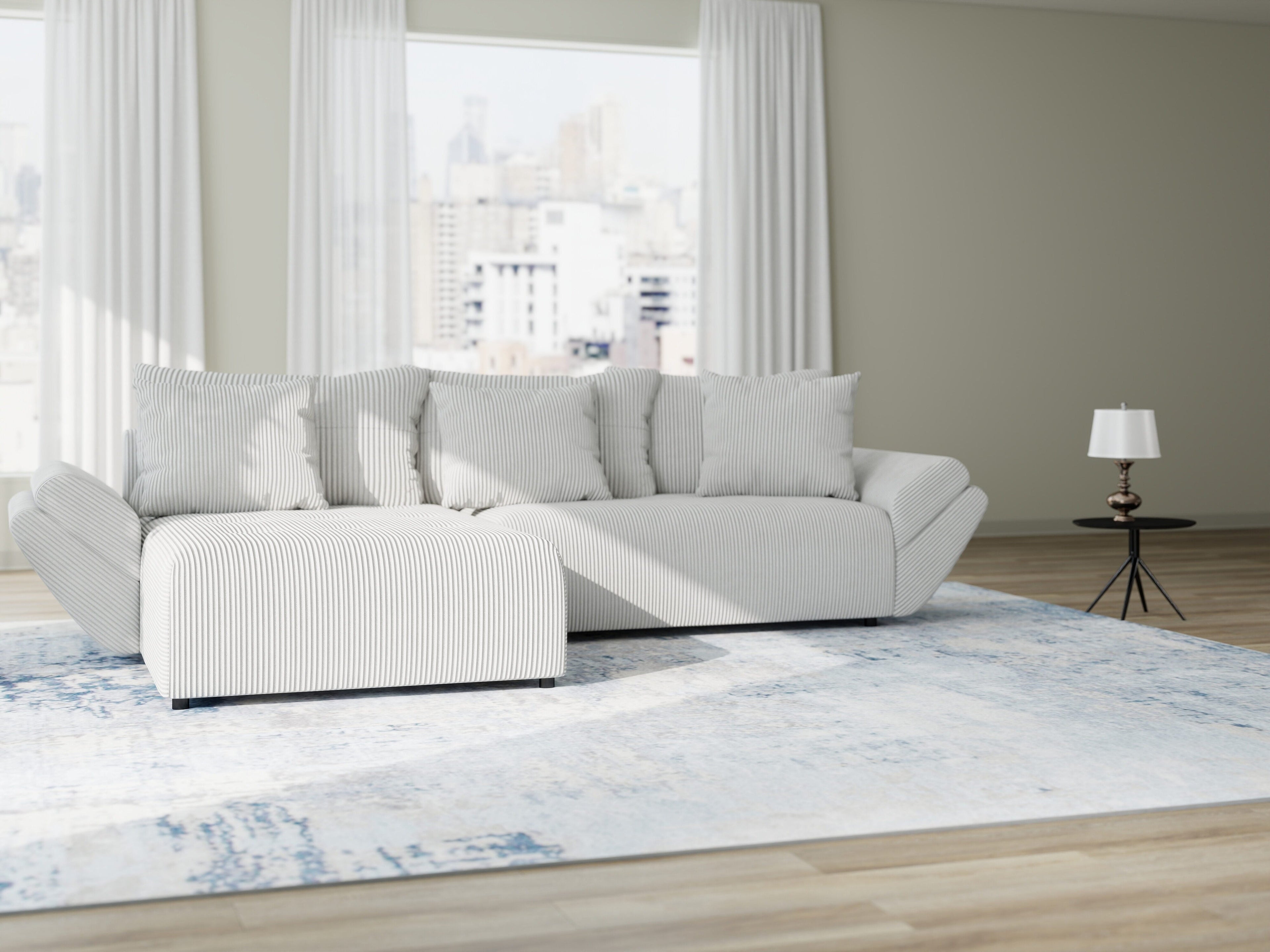 Colțar extensibil dumonde cu ladă de depozitare si sezut confortabil din spuma high-density, Berlin Zoom Gri 280x185 cm II