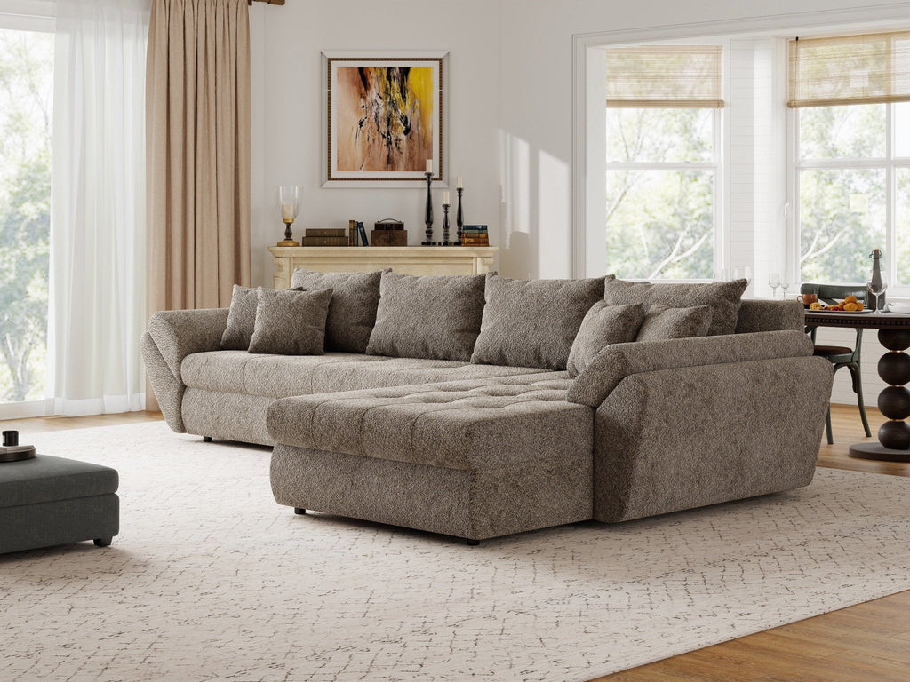 Colțar extensibil dumonde cu ladă de depozitare si sezut confortabil din spuma high-density, Loana XL Arena Maro II 335x185 cm