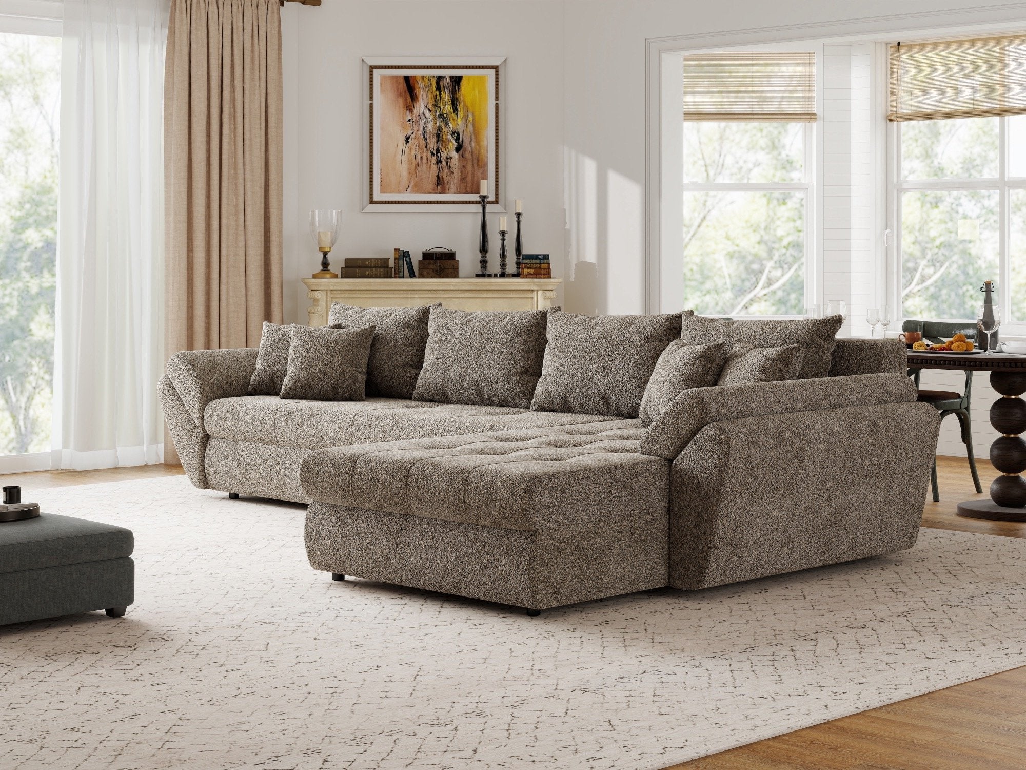 Colțar extensibil dumonde cu ladă de depozitare si sezut confortabil din spuma high-density, Loana XL Arena Maro II 335x185 cm
