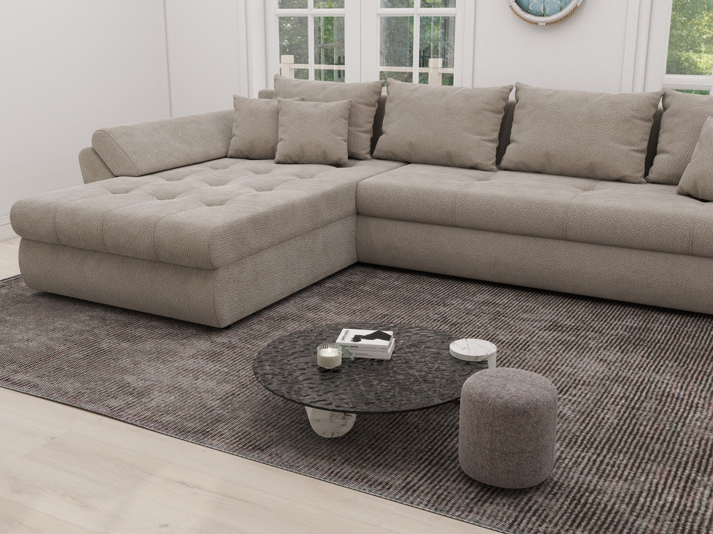 Colțar extensibil dumonde cu ladă de depozitare si sezut confortabil din spuma high-density, Loana XL Vibe Bej 06 335x185 cm