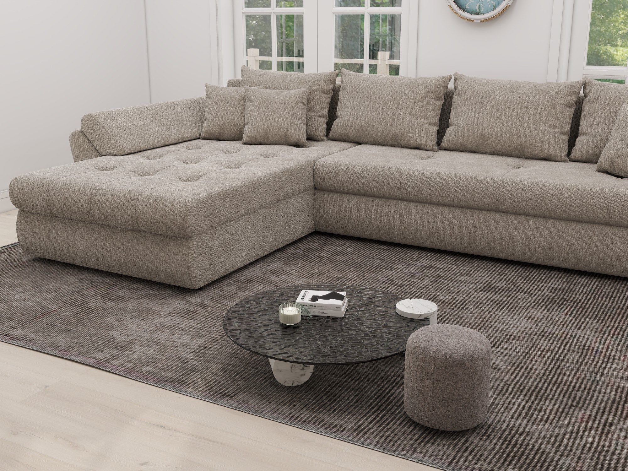 Colțar extensibil dumonde cu ladă de depozitare si sezut confortabil din spuma high-density, Loana XL Vibe Bej 06 335x185 cm