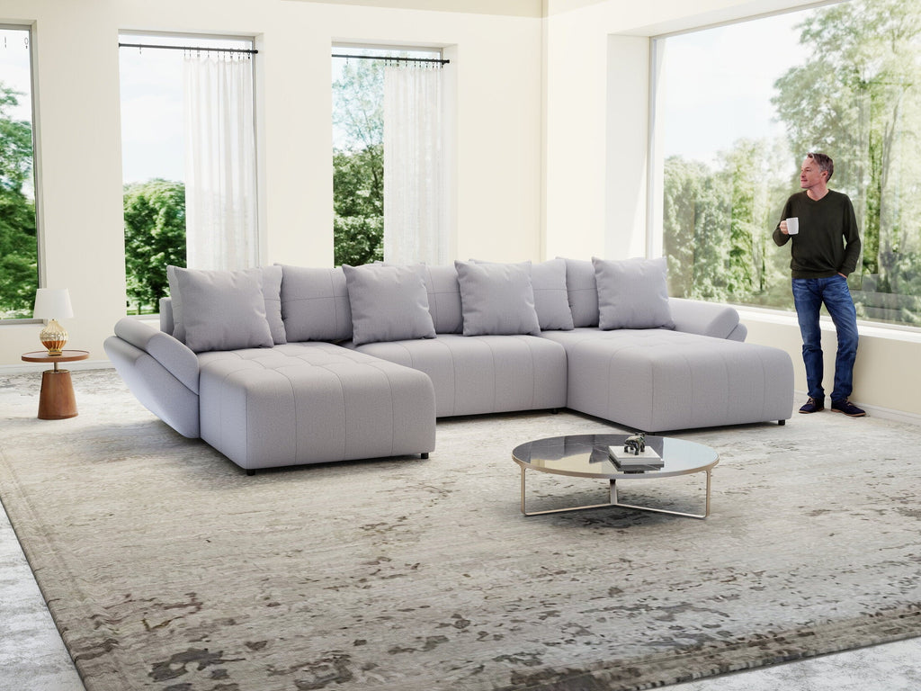 Colțar extensibil dumonde cu ladă de depozitare si sezut confortabil din spuma high-density, Berlin U Enjoy Gri 380x180 cm