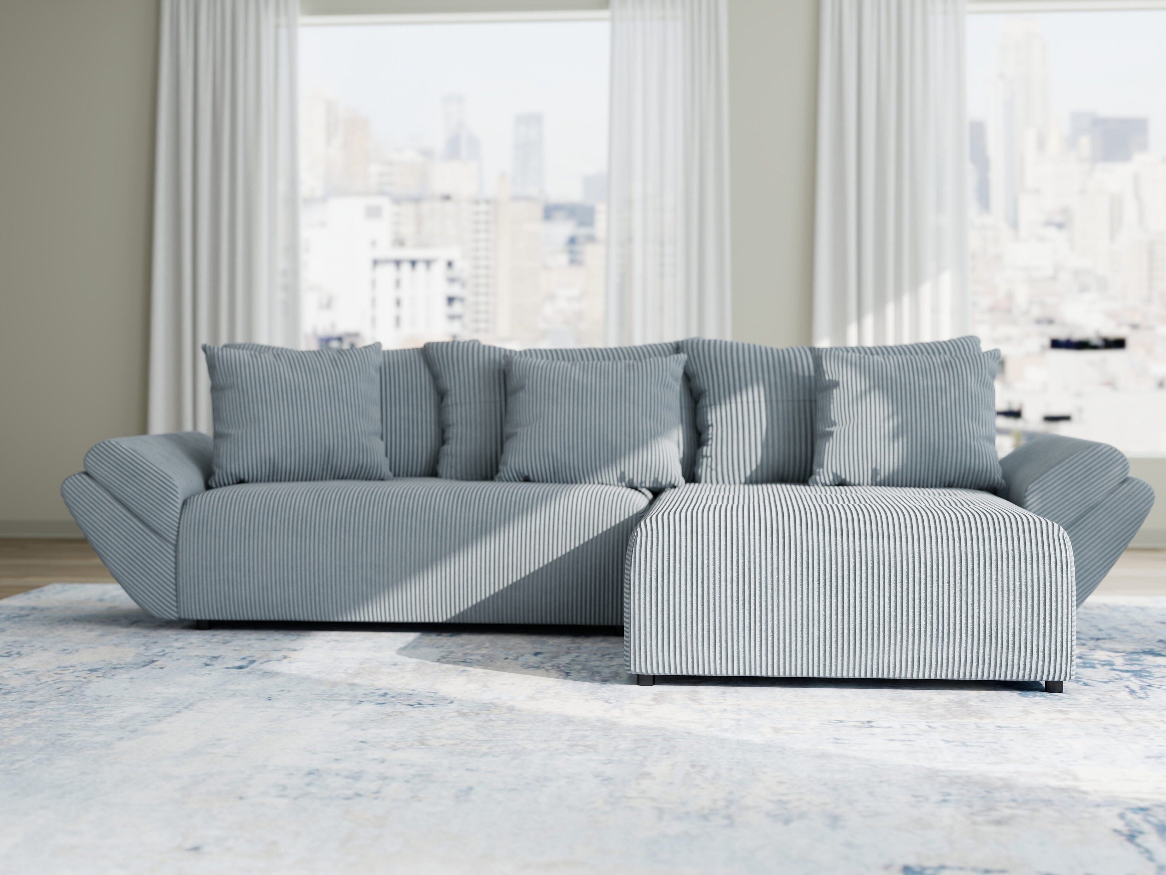 Colțar extensibil dumonde cu ladă de depozitare si sezut confortabil din spuma high-density, Berlin Zoom Gri Mint 280x185 cm II