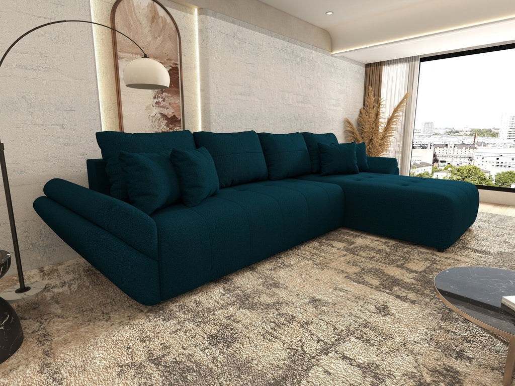 Colțar extensibil dumonde cu ladă de depozitare si sezut confortabil din spuma high-density, Berlin XL Enjoy Petrol 350x185 cm II