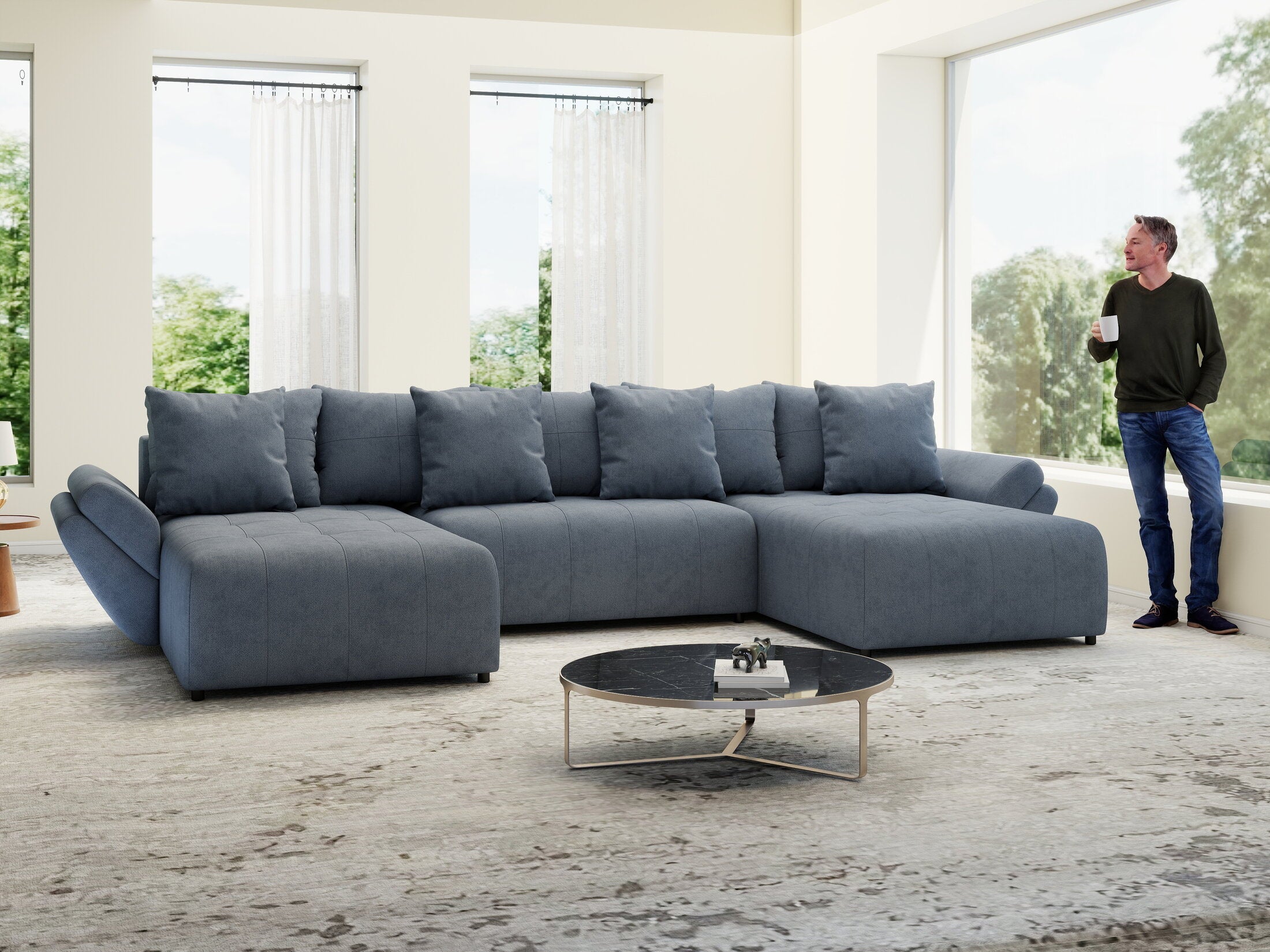 Colțar extensibil dumonde cu ladă de depozitare si sezut confortabil din spuma high-density, Berlin U Enjoy Antracit 380x180 cm