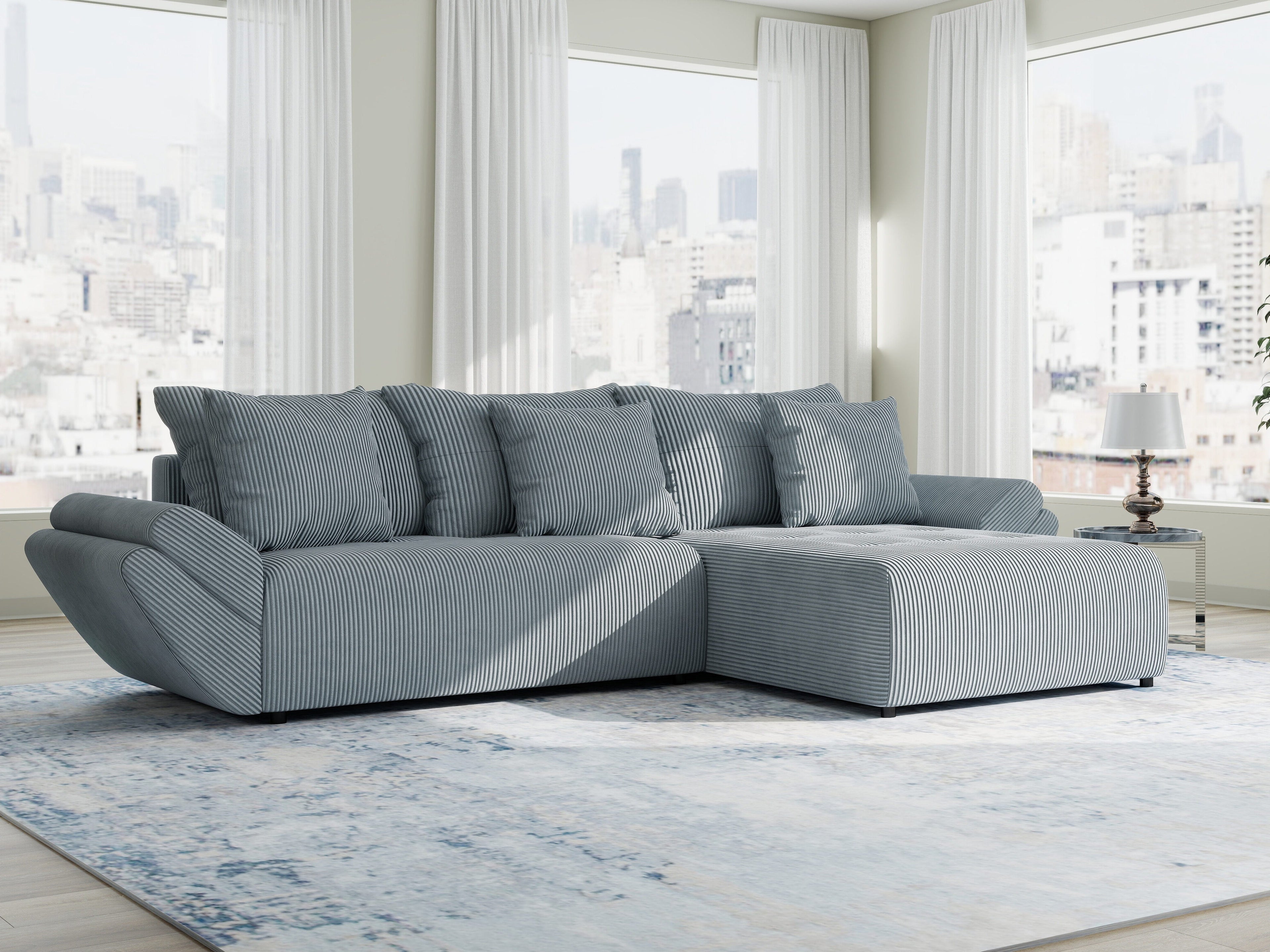 Colțar extensibil dumonde cu ladă de depozitare si sezut confortabil din spuma high-density, Berlin Zoom Gri Mint 280x185 cm II