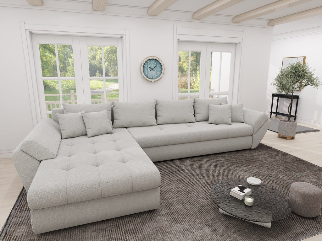 Colțar extensibil dumonde cu ladă de depozitare si sezut confortabil din spuma high-density, Loana XL Vibe Bej 03 335x185 cm