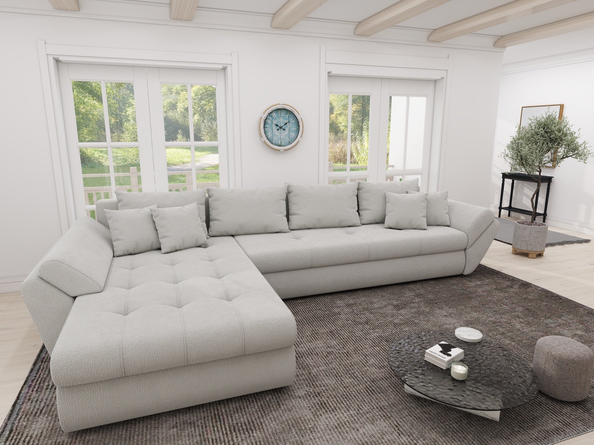 Colțar extensibil dumonde cu ladă de depozitare si sezut confortabil din spuma high-density, Loana XL Vibe Bej 03 335x185 cm
