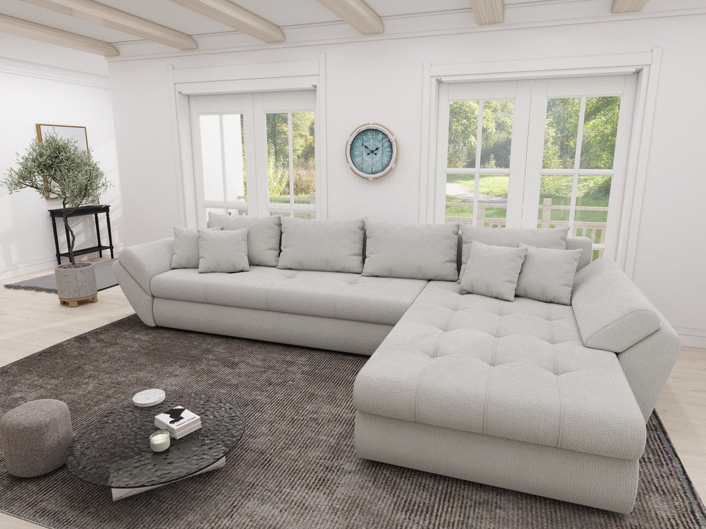 Colțar extensibil dumonde cu ladă de depozitare si sezut confortabil din spuma high-density, Loana XL Vibe Bej 03 II 335x185 cm