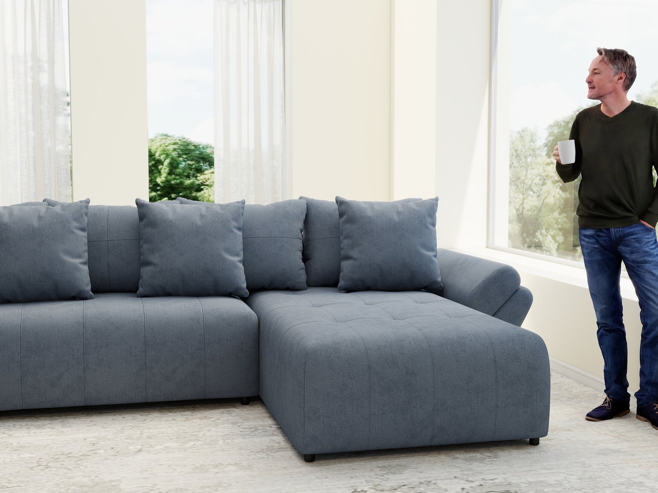 Colțar extensibil dumonde cu ladă de depozitare si sezut confortabil din spuma high-density, Berlin U Enjoy Antracit 380x180 cm