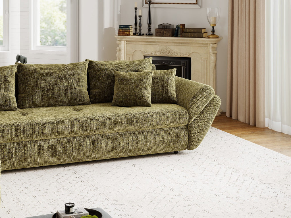 Colțar extensibil dumonde cu ladă de depozitare si sezut confortabil din spuma high-density, Loana XL Cremona Olive 335x185 cm