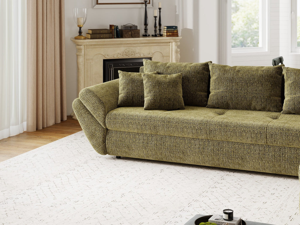Colțar extensibil dumonde cu ladă de depozitare si sezut confortabil din spuma high-density, Loana XL Cremona Olive II 335x185 cm