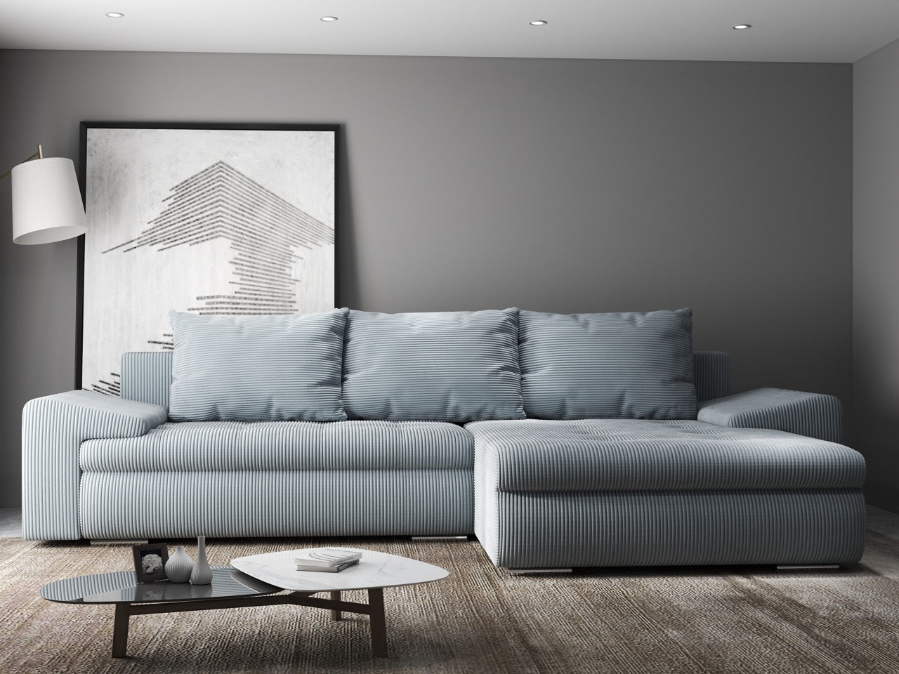 Colțar extensibil dumonde cu ladă de depozitare si sezut confortabil din spuma high-density, Leonardo Zoom Grey 260x185 cm II