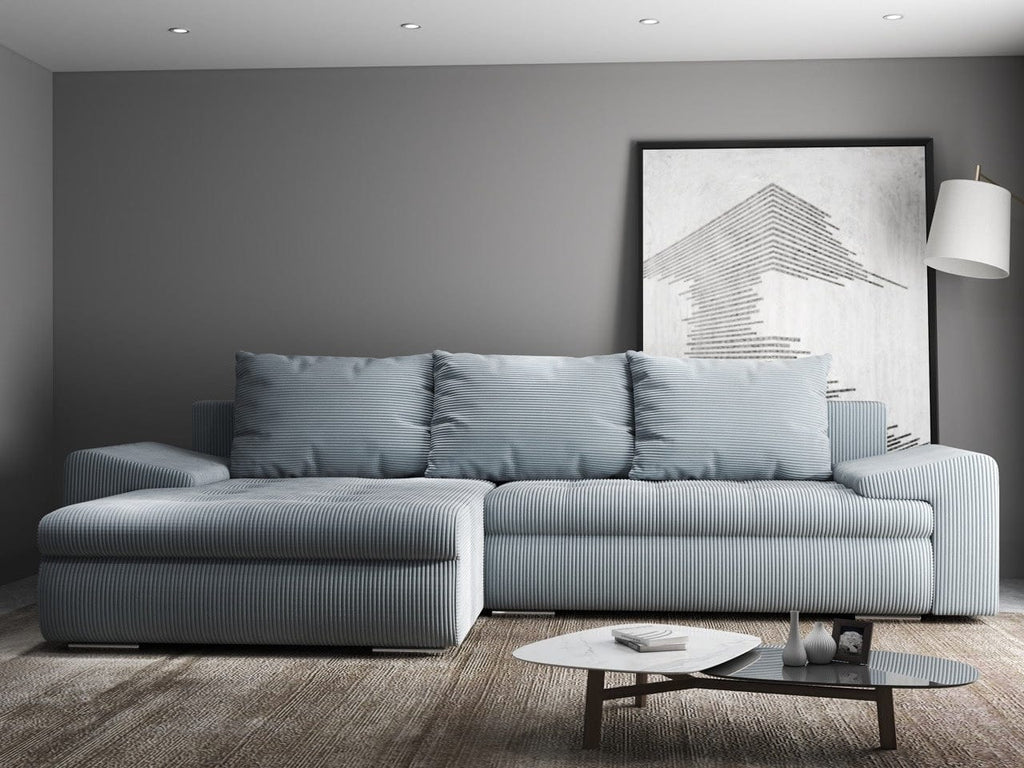 Colțar extensibil dumonde cu ladă de depozitare si sezut confortabil din spuma high-density, Leonardo Zoom Grey 260x185 cm