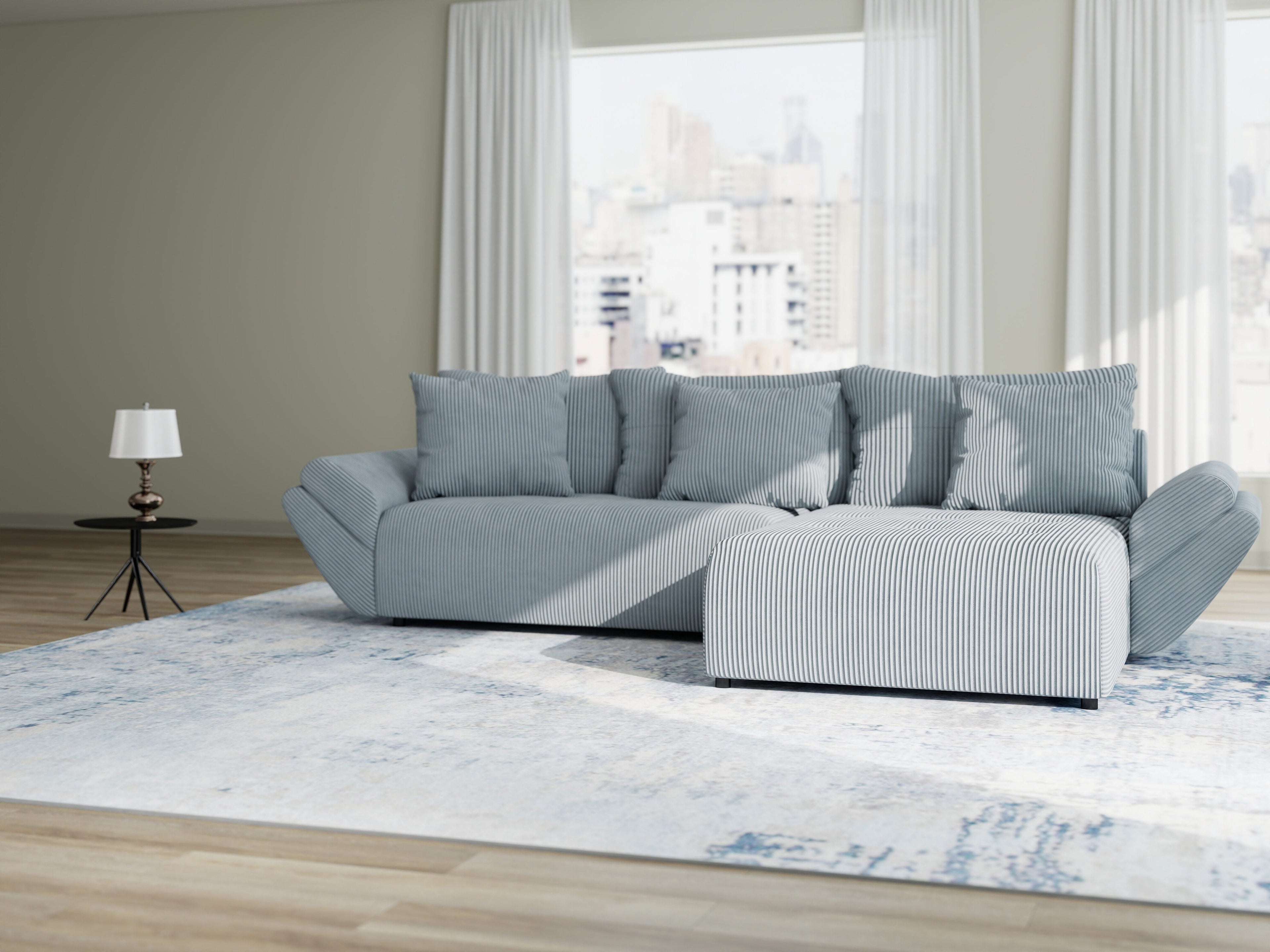 Colțar extensibil dumonde cu ladă de depozitare si sezut confortabil din spuma high-density, Berlin Zoom Gri Mint 280x185 cm II
