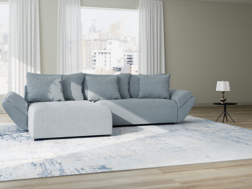 Colțar extensibil dumonde cu ladă de depozitare si sezut confortabil din spuma high-density, Berlin Zoom Gri Mint 280x185 cm