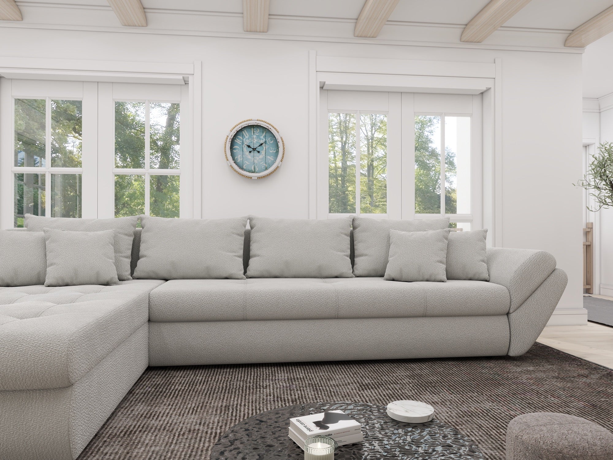 Colțar extensibil dumonde cu ladă de depozitare si sezut confortabil din spuma high-density, Loana XL Vibe Bej 03 335x185 cm