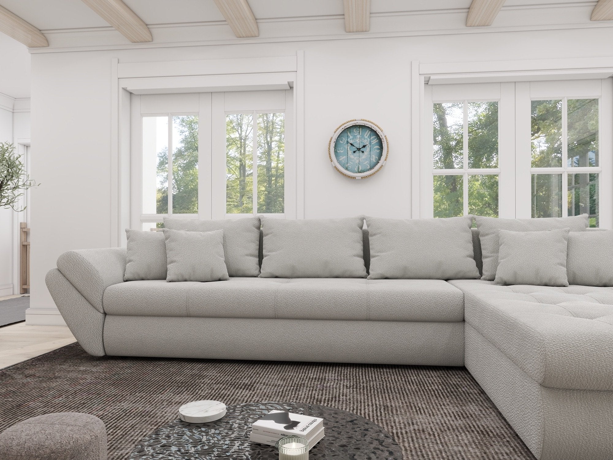 Colțar extensibil dumonde cu ladă de depozitare si sezut confortabil din spuma high-density, Loana XL Vibe Bej 03 II 335x185 cm
