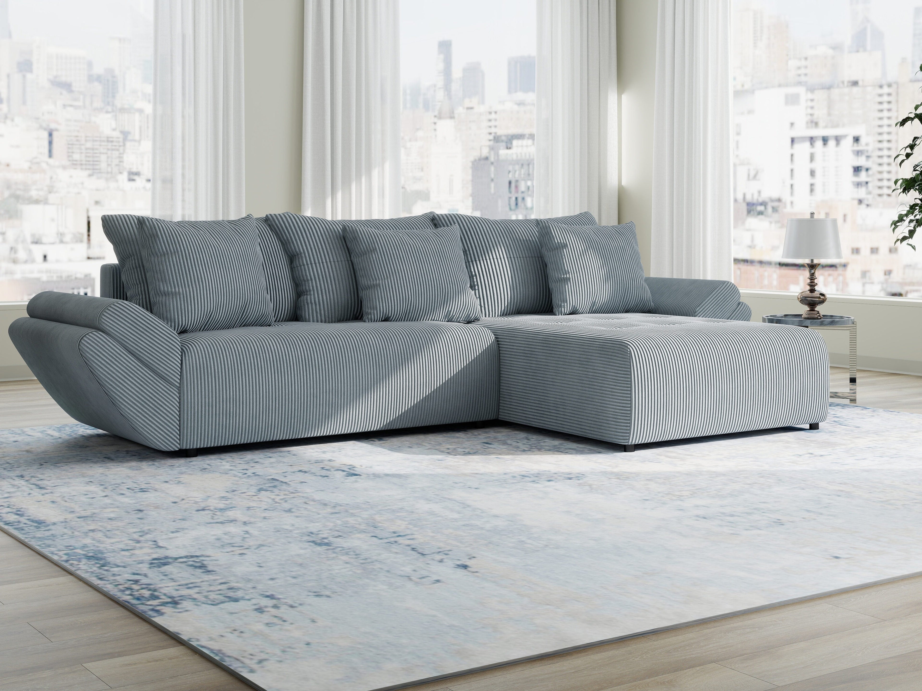 Colțar extensibil dumonde cu ladă de depozitare si sezut confortabil din spuma high-density, Berlin Zoom Gri Mint 280x185 cm II