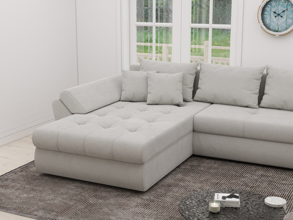 Colțar extensibil dumonde cu ladă de depozitare si sezut confortabil din spuma high-density, Loana XL Vibe Bej 03 335x185 cm