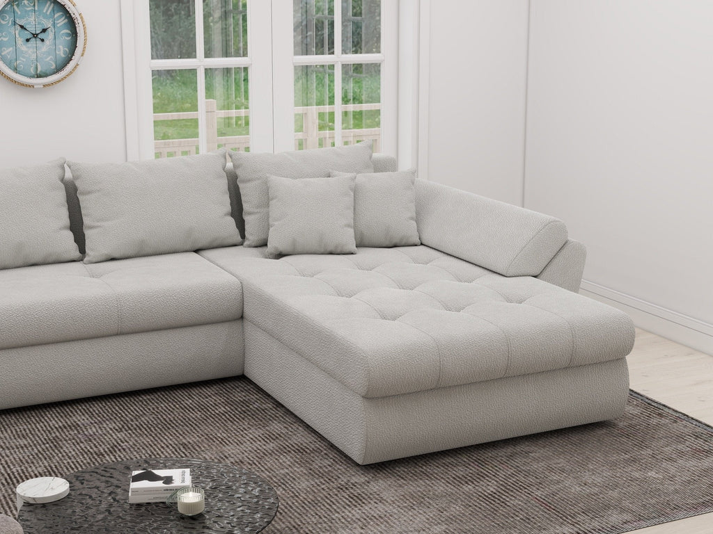Colțar extensibil dumonde cu ladă de depozitare si sezut confortabil din spuma high-density, Loana XL Vibe Bej 03 II 335x185 cm