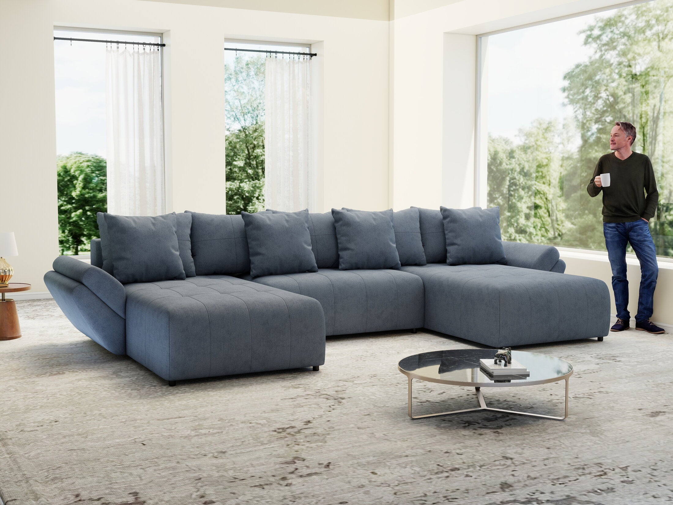 Colțar extensibil dumonde cu ladă de depozitare si sezut confortabil din spuma high-density, Berlin U Enjoy Antracit 380x180 cm