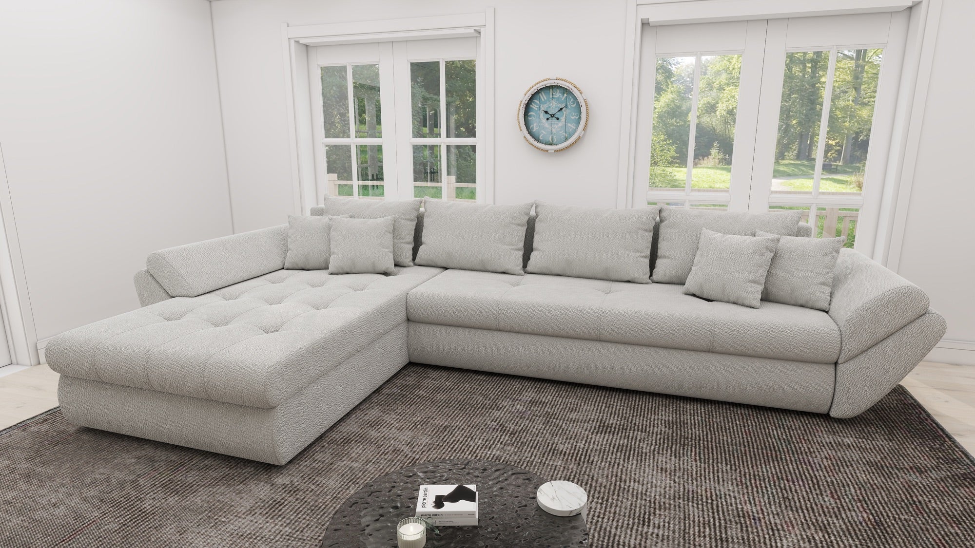 Colțar extensibil dumonde cu ladă de depozitare si sezut confortabil din spuma high-density, Loana XL Vibe Bej 03 335x185 cm