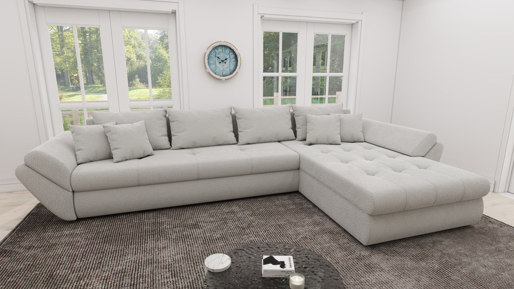 Colțar extensibil dumonde cu ladă de depozitare si sezut confortabil din spuma high-density, Loana XL Vibe Bej 03 II 335x185 cm