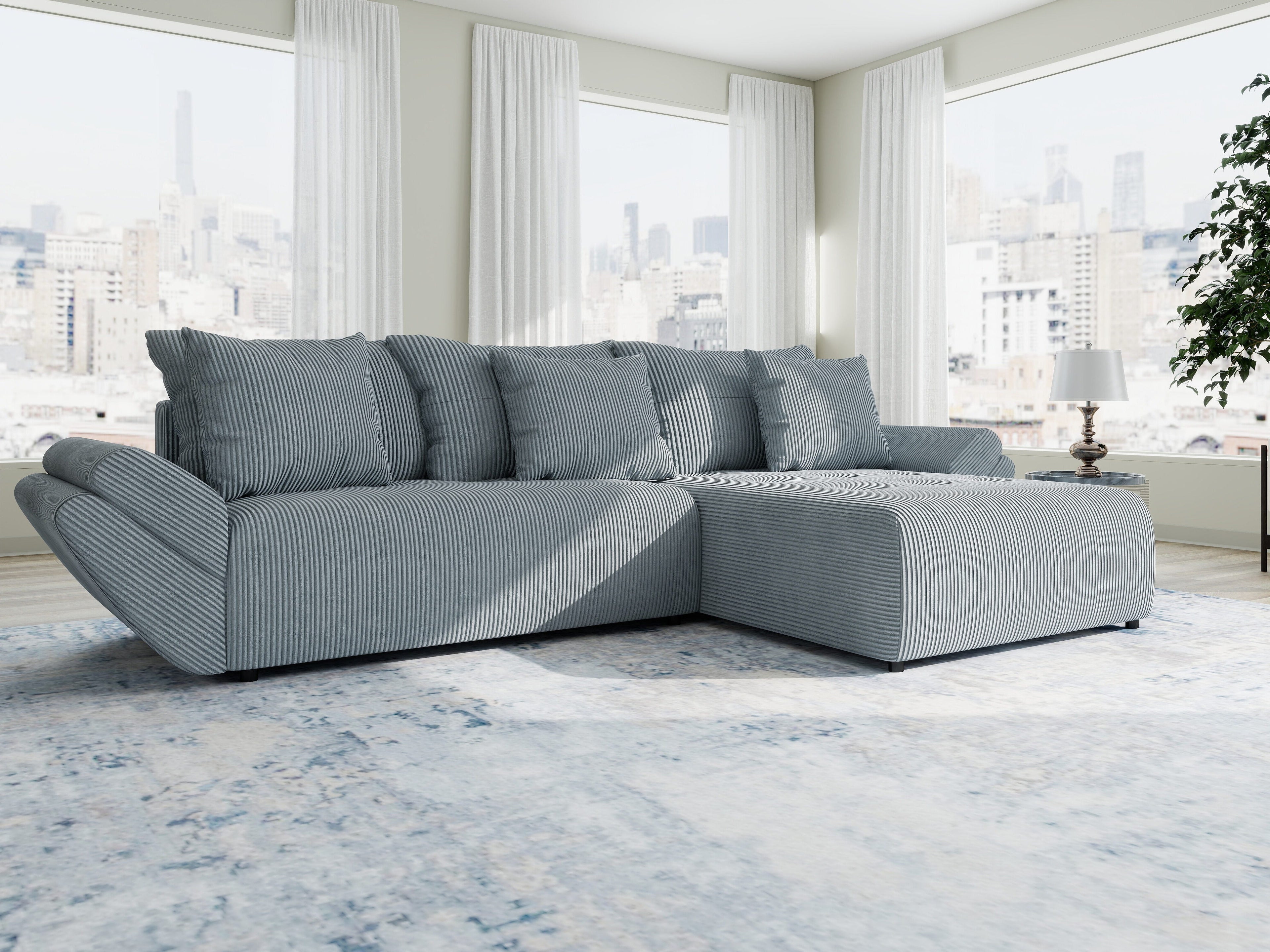 Colțar extensibil dumonde cu ladă de depozitare si sezut confortabil din spuma high-density, Berlin Zoom Gri Mint 280x185 cm II