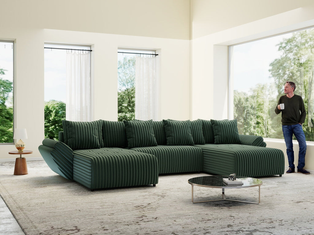 Colțar extensibil dumonde cu ladă de depozitare si sezut confortabil din spuma high-density, Berlin U Ambience Green 380x180 cm