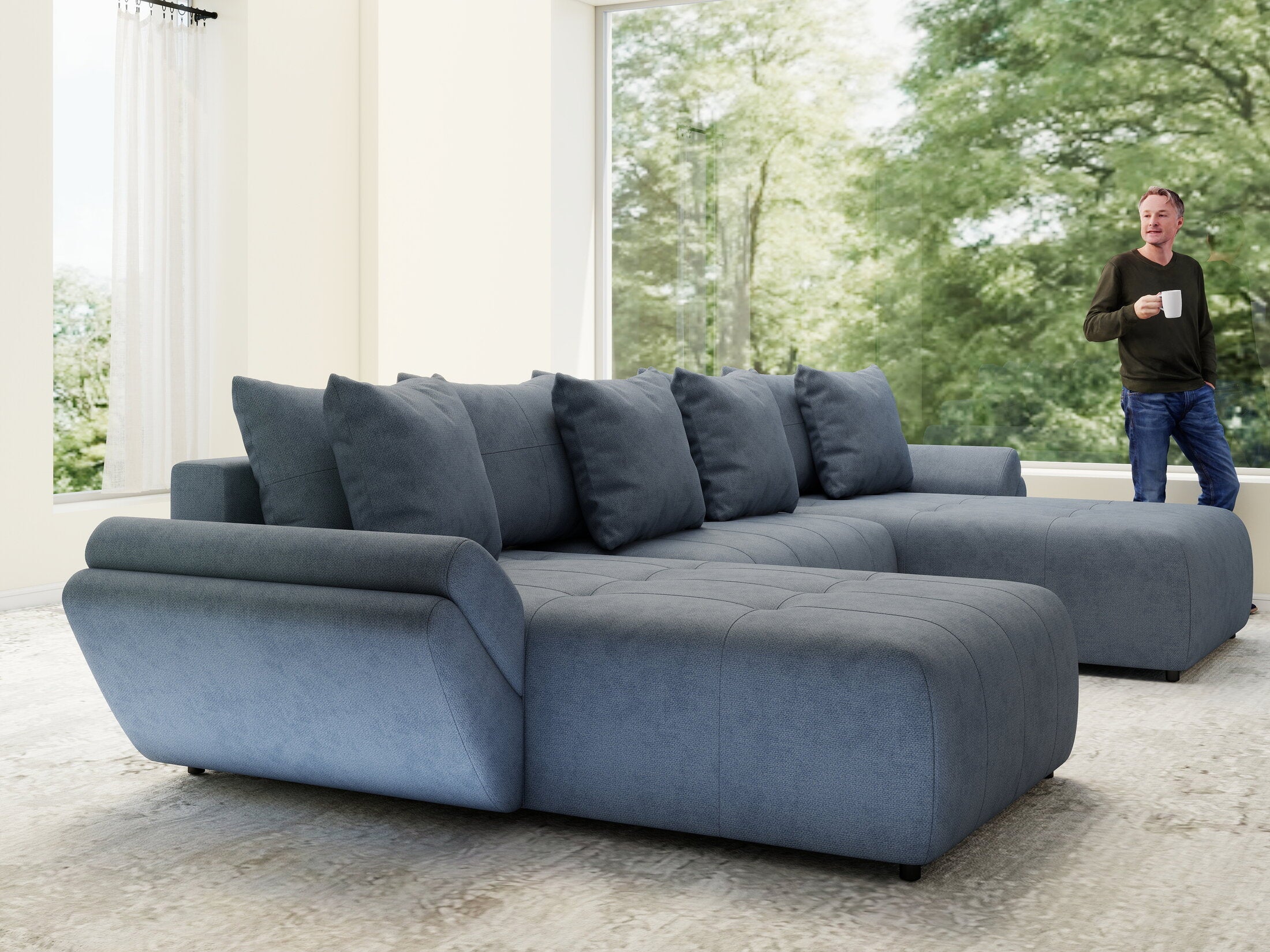 Colțar extensibil dumonde cu ladă de depozitare si sezut confortabil din spuma high-density, Berlin U Enjoy Antracit 380x180 cm