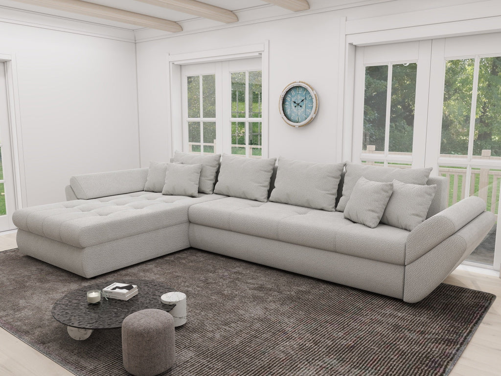 Colțar extensibil dumonde cu ladă de depozitare si sezut confortabil din spuma high-density, Loana XL Vibe Bej 03 335x185 cm