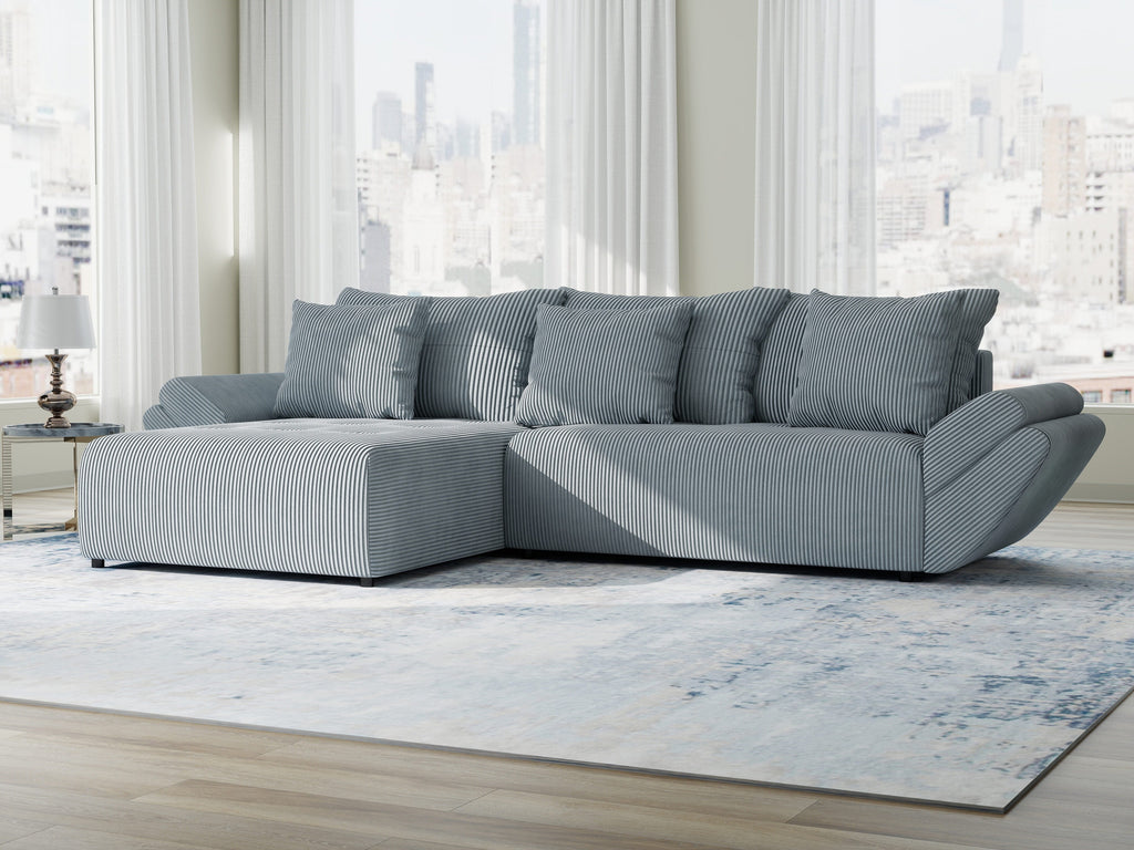 Colțar extensibil dumonde cu ladă de depozitare si sezut confortabil din spuma high-density, Berlin Zoom Gri Mint 280x185 cm