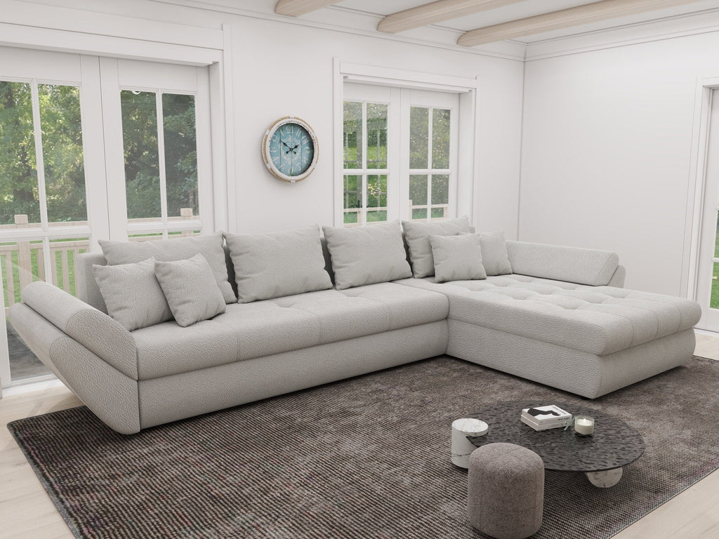 Colțar extensibil dumonde cu ladă de depozitare si sezut confortabil din spuma high-density, Loana XL Vibe Bej 03 II 335x185 cm